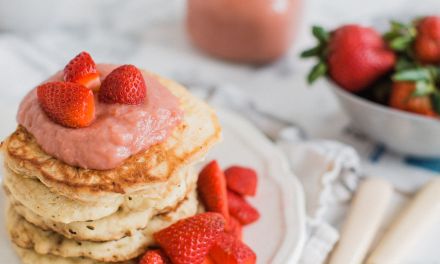 Fluffy Pancakes with Rhubarb Curd