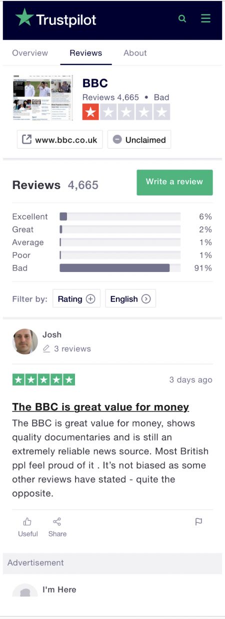 BBC reviews on Trustpilot