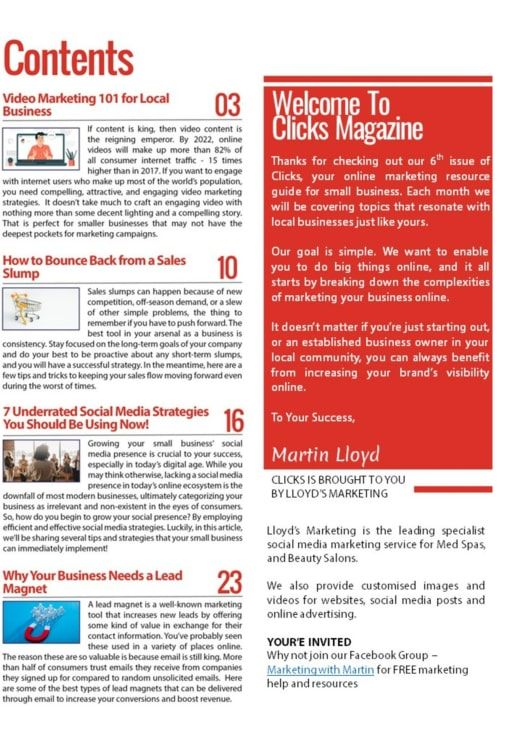 December'S Clicks Digital Marketing Magazine Content Page