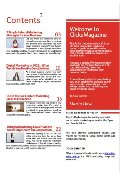 Christmas'S Clicks Digital Marketing Magazine Contents Page