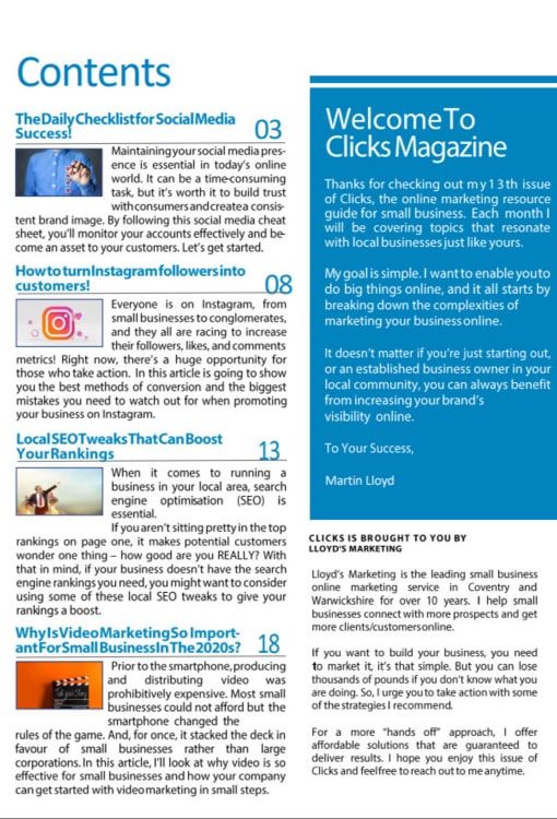 The Contents In August'S Issue Of Clicks Digital Marketing Magazine Uk