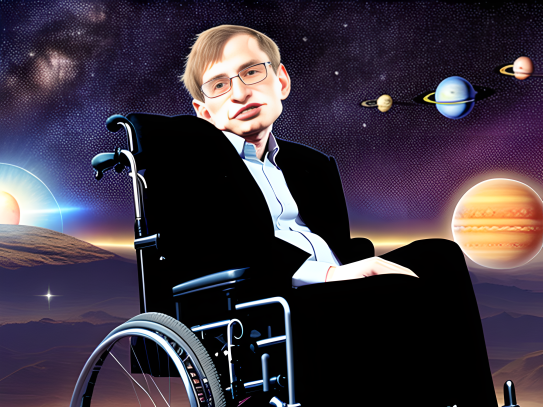 Stephen Hawking, sitting deep in thought among the stars.