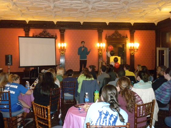 Comedian Adam Grabowski performs for students at the Mansion on March 11. (Alexa Milano / Asst. News Editor)
