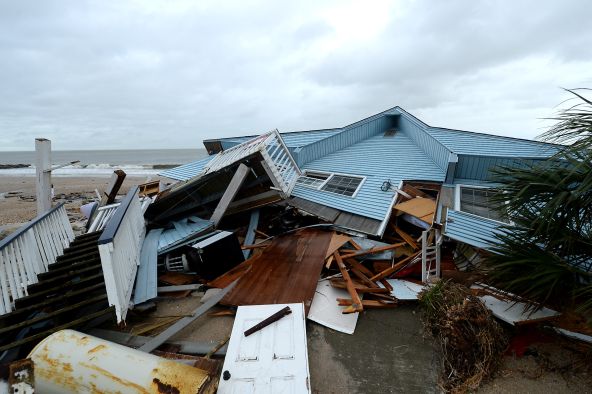 A home along Palmetto Boulevard in the Town of Edisto Beach, S.C., on Saturday, Oct. 8, 2016, following Hurricane Matthew's damaging winds. Mayor Jane Darby said, "I think this was ground zero." (Jeff Siner/Charlotte Observer/TNS)