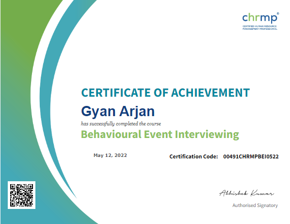 CHRMP HR certificate 