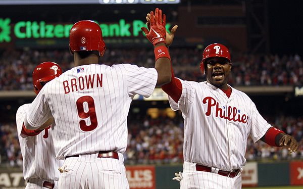 Ryan Howard and Domonic Brown (No. 9) could both be keys to the Phillies success in 2013. Spring training for the 2013 season begins on Tuesday, Feb. 12. (MCT)