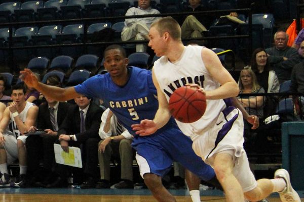 A.J. Williams scored 12 points and added four rebounds and two assists in his final game as a Cavalier in Cabrini's 101-82 loss to No. 2 Amherst College in the Elite 8 on Friday, March 22. (Kevin Durso / Sports Editor)