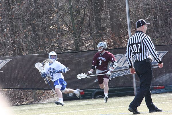 Damian Sobieski (No. 9) scored three goals in Cabrini’s 10-8 win over No. 15 Ithaca College on Friday, March 29. The win improved the Cavs to 5-3 on the season. (Kevin Durso / Sports Editor / File Photo)