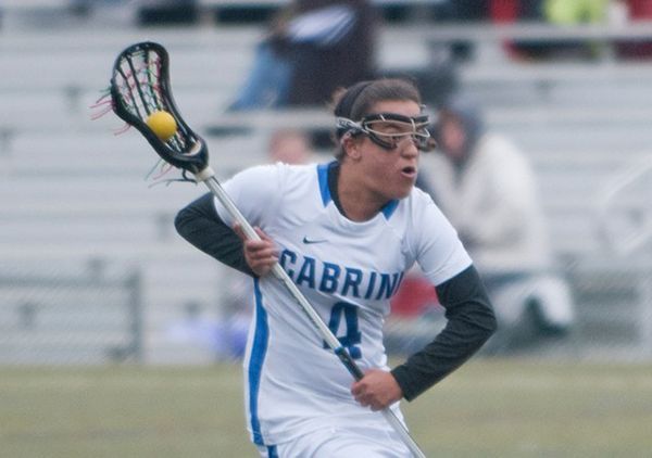 Christina Pasqueriello (No. 4) scored a career-high seven goals in the Lady Cavs’ 20-9 win over Neumann University on Tuesday, April 9. (Cabrini Athletics / Submitted Photo)