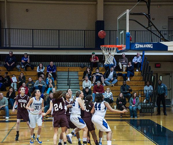 The Lady Cavs and Lady Ravens eagerly await a rebound in their Jan. 12 game at the Nerney Field House. (Dan Luner / Submitted Photo)