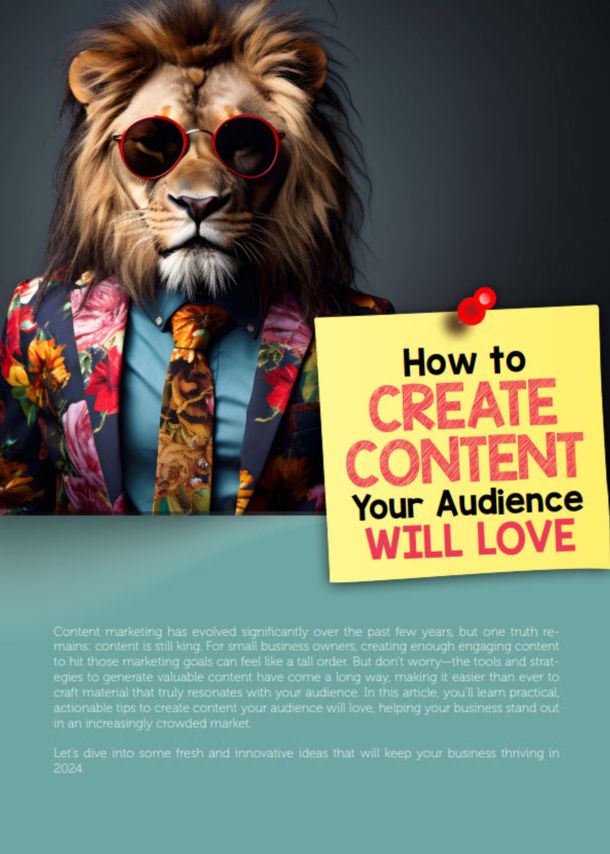 A Lion In A Colourful Suit And Sunglasses Is On The Cover Of A Content Marketing Magazine Titled &Quot;How To Create Content Your Audience Will Love.