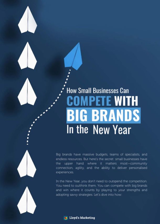 Paper Planes On A Blue Background With Text About Small Businesses Competing With Big Brands.