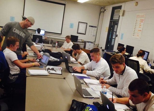 The men's lacrosse team studies together to keep great grades. (Dominique DiNardo/Staff Writer)