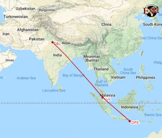 Delhi to Bali Map