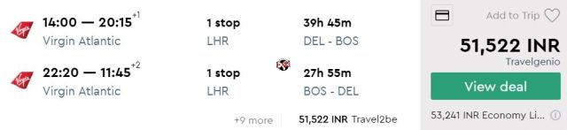 Delhi to Boston