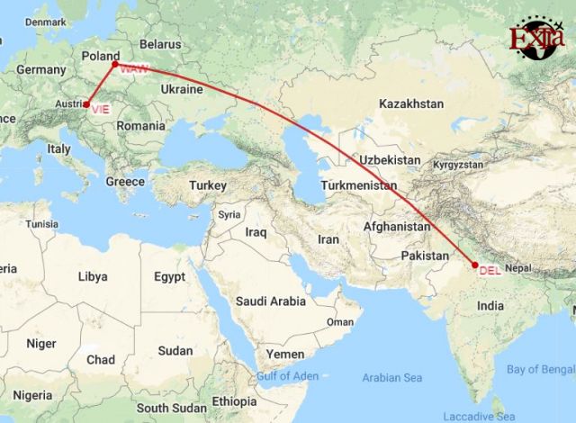 Delhi to Vienna Map