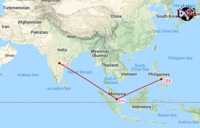 Hyderabad to Cebu, Philippines round-trip for ₹17020 ($246)