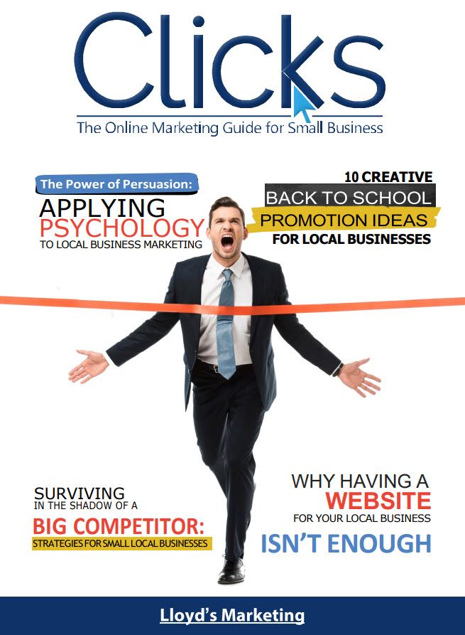 Cover Of &Quot;Clicks&Quot; Magazine Featuring A Man Breaking Through A Red Tape. Topics Include Psychology In Marketing, School Promotion Ideas, And Strategies For Small Businesses.