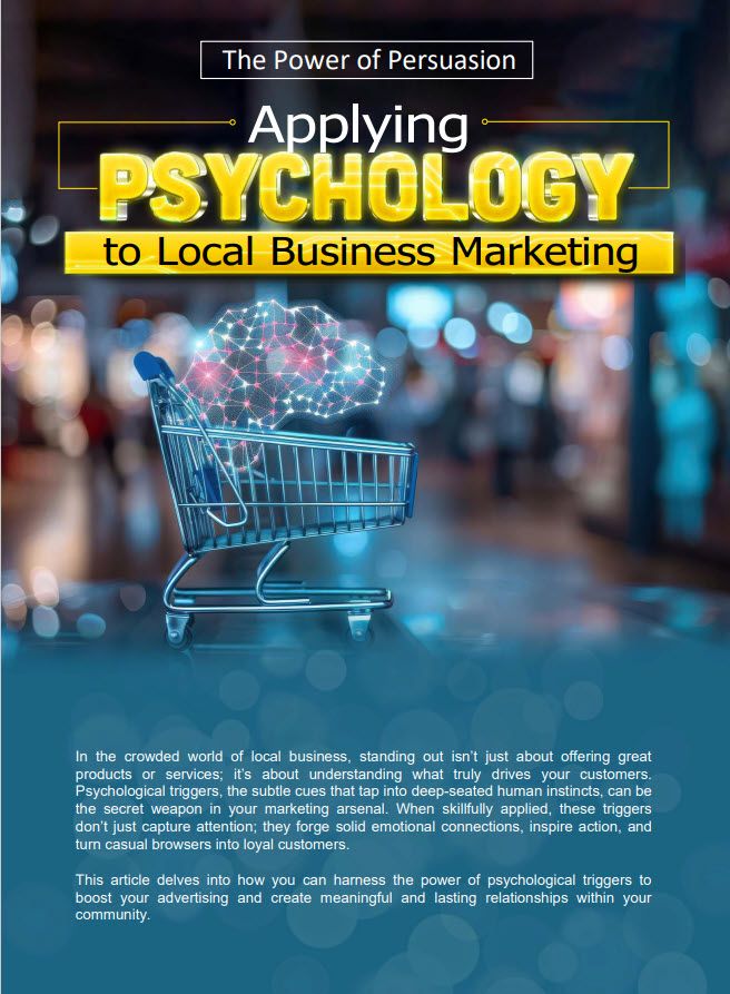 A Flyer Titled &Quot;Applying Psychology To Local Business Marketing&Quot; With Neon Text, Discussing Strategies To Convert Casual Browsers Into Loyal Customers Using Psychological Triggers.