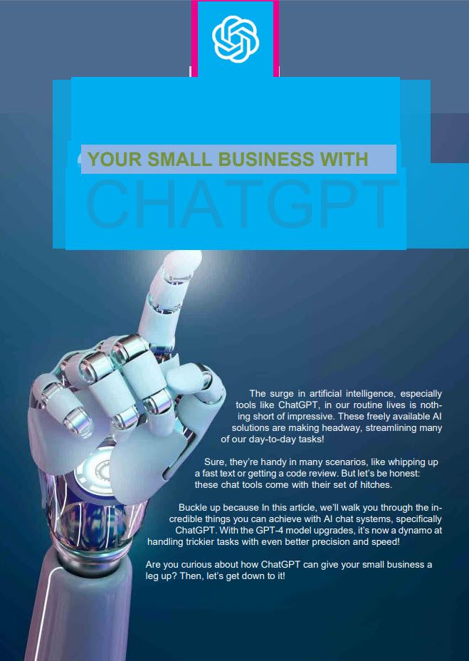 An Advertisement For Enhancing Small Business Operations With Artificial Intelligence, Featuring A Robotic Hand Reaching Towards The Screen.