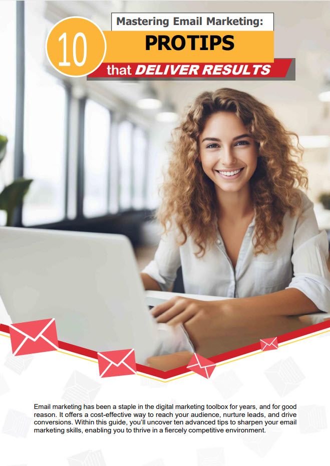 A Smiling Woman Working On A Laptop With Overlay Text About Mastering Email Marketing For Effective Results.