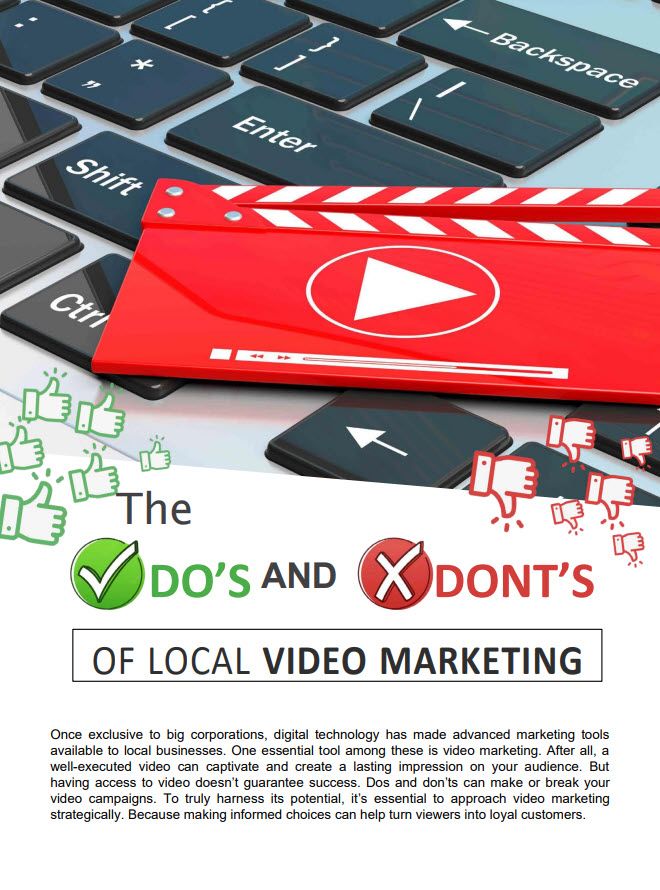 Guide To Effective Local Video Marketing Do'S And Don'Ts With Symbolic Graphics On A Keyboard Background.