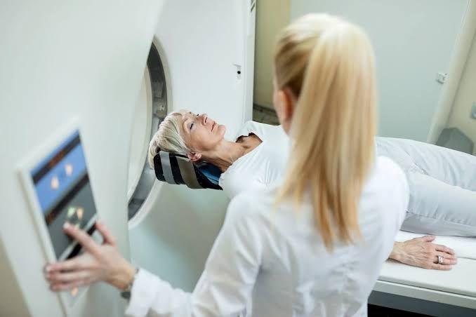 A 45 YEAR OLD FEMALE UNDERGOES A CT SCAN OF THE ABDOMEN