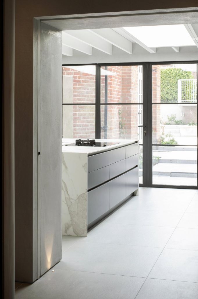 Modern kitchen with steel patio doors