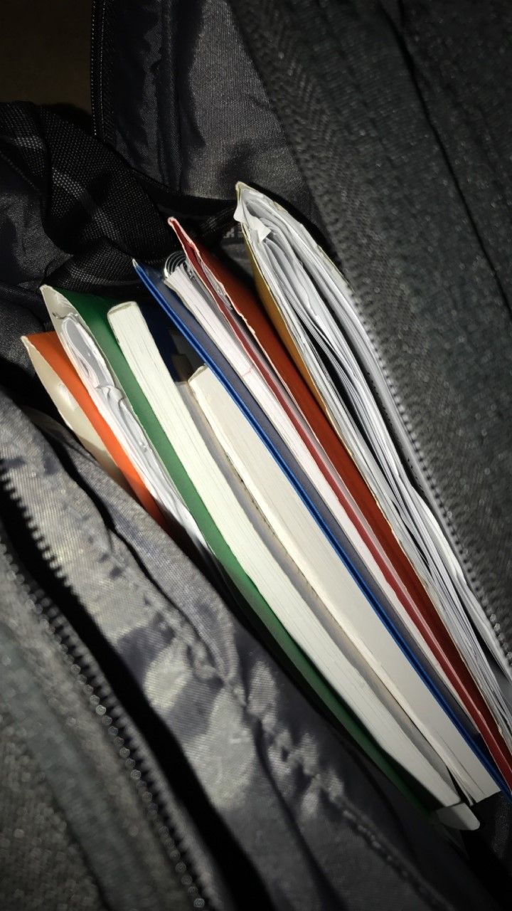 The books and notebooks I currently have in my school bag. Photo by Evan Lynn