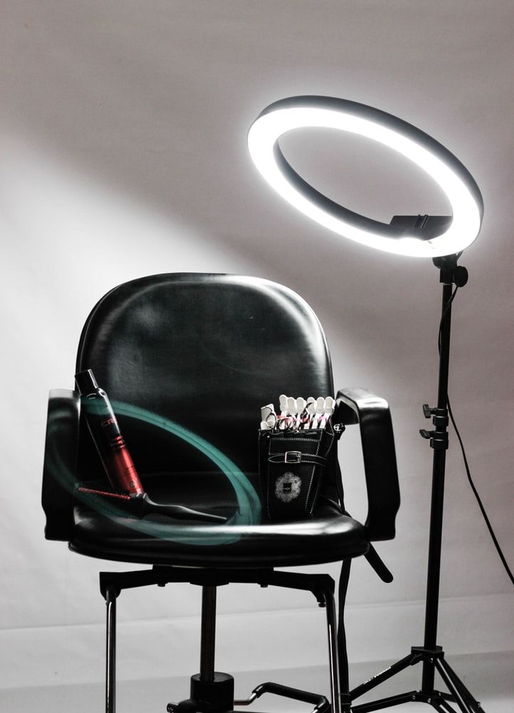 Ring light a ring light and hair salon chair set up for a photo session