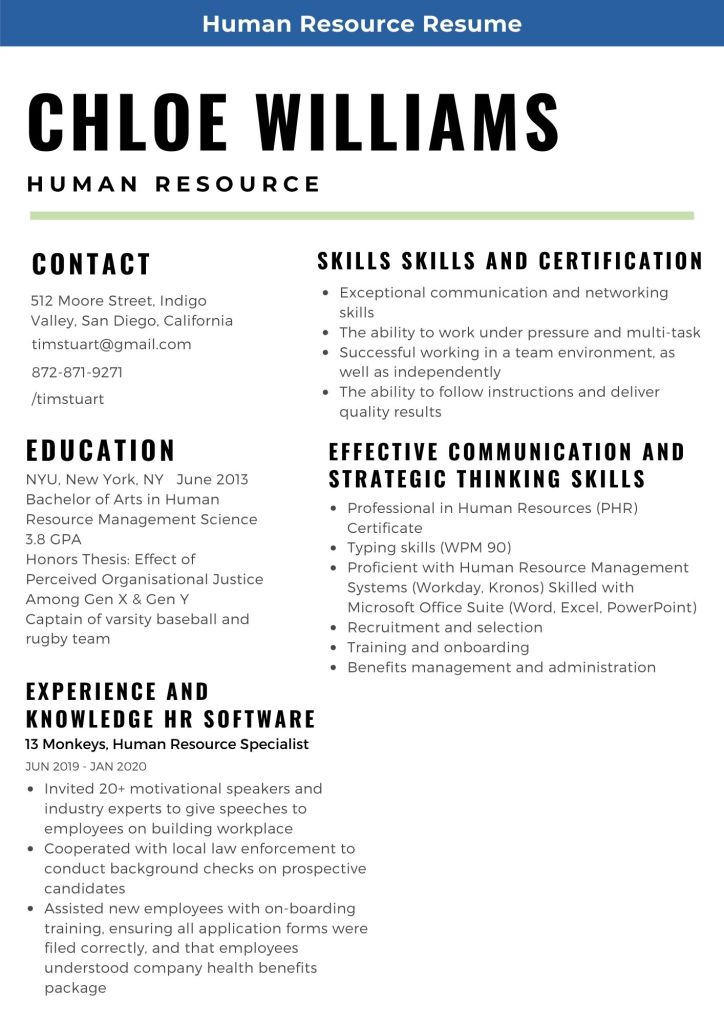 HR resume template