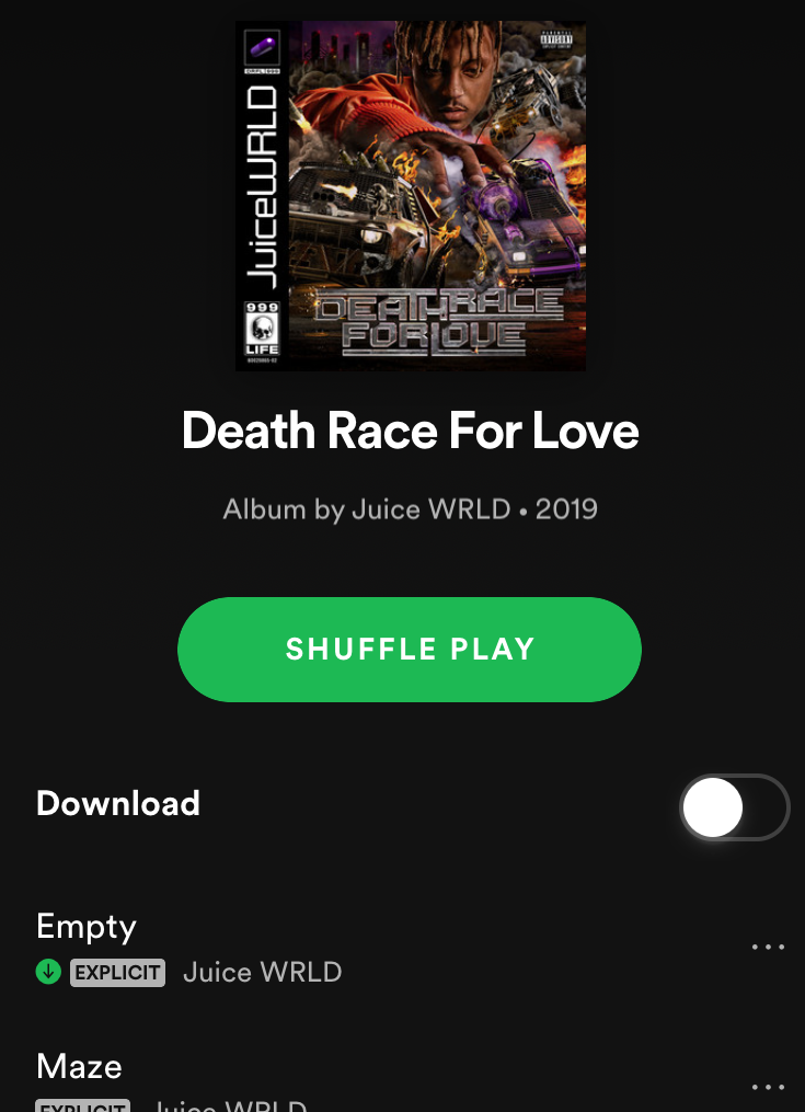 You can listen to Juice Wrlds newest album on Spotify, Apple Music and Google Play. Photo taken by me)
