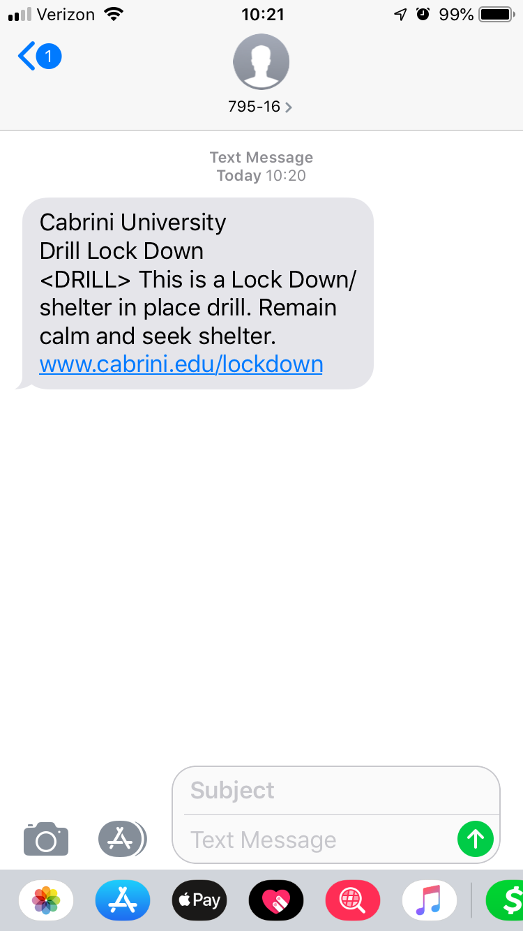 Screen of text alert from E-2 Campus