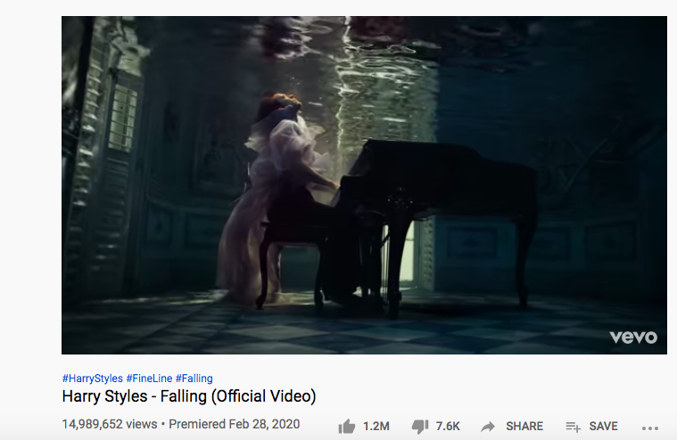Screenshot of Harry Styles in "Falling" music video on YouTube.