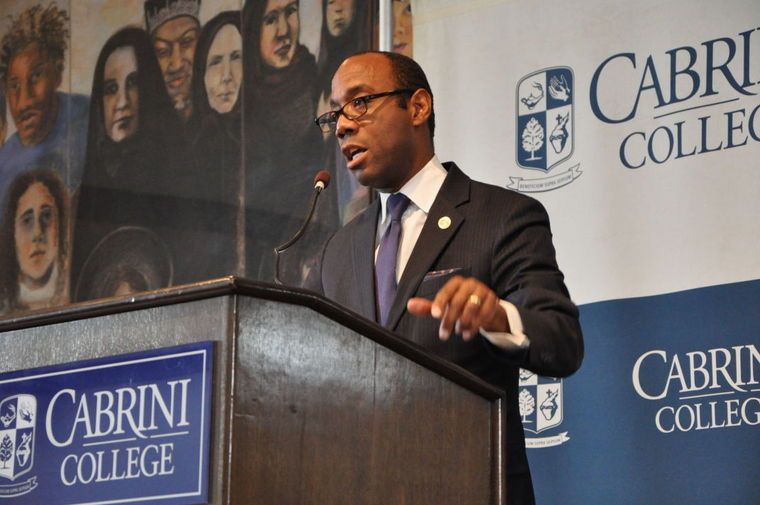 Cornell Brooks, president of the NAACP, presenting his keynote address on civil rights Thursday, April 9, in Grace Hall. (Erica Abbott / News Editor)