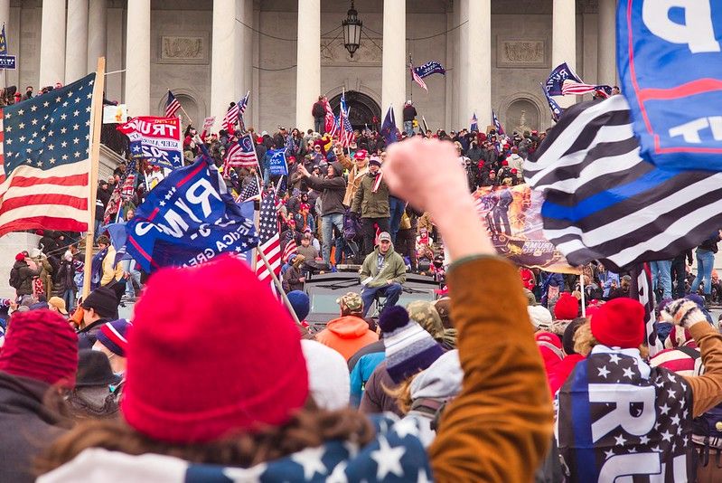 Trump supporters outside the Capitol building. Photo by Brett Davis/Flickr