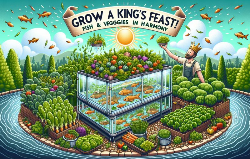 a man standing in a garden with fish in a tank