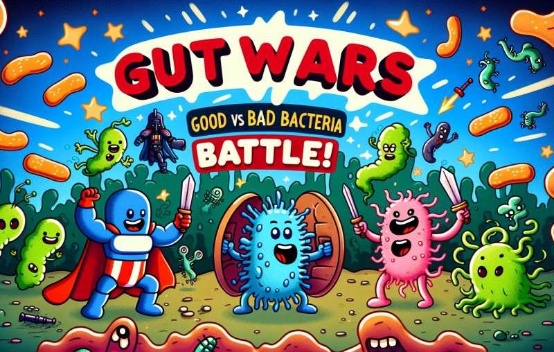 Mindy's Online Courses: Skin and Gut Microbiomes 1 a cartoon characters fighting with swords