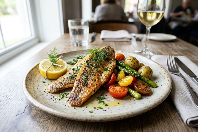 Pan-seared Lake Erie perch with lemon, new potatoes and greens