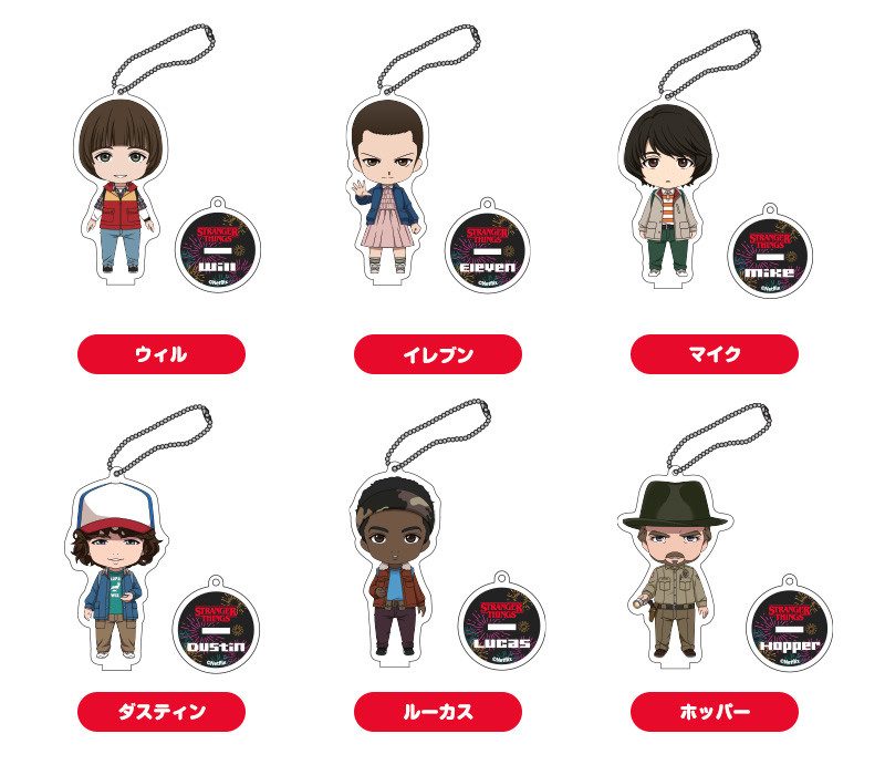 Stranger Things Nendoroid Plus Night Woods Design Acrylic Keychains: Will (Japan Ver.)/Eleven (Japan Ver.)/Mike (Japan Ver.)/Dustin (Japan Ver.)/Lucas (Japan Ver.)/Hopper (Japan Ver.)