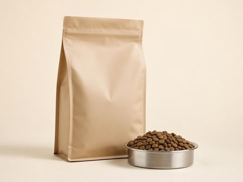 Imagen generada con IA del tipo de producto: una bolsa de croquetas para adulto sin marca y un plato lleno. No es la foto de la tienda; el producto real puede variar.