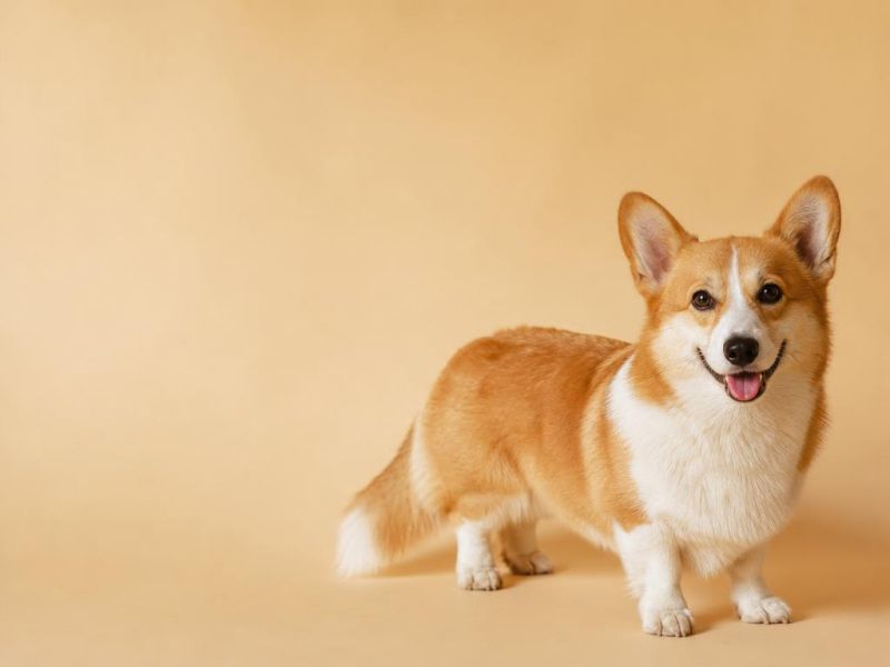 Corgi Galés de Pembroke rojo y blanco sonriendo a la cámara