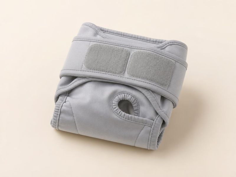 Imagen generada con IA del tipo de producto: un pañal lavable de tela gris para perrita. No es la foto de la tienda; el producto real puede variar.