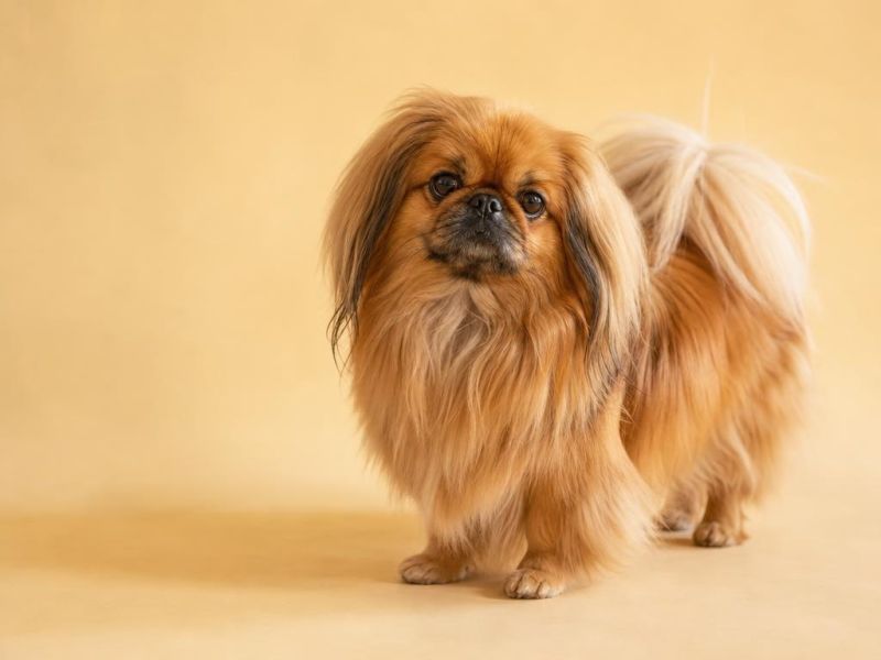 Pekinés dorado de melena larga mirando a la cámara