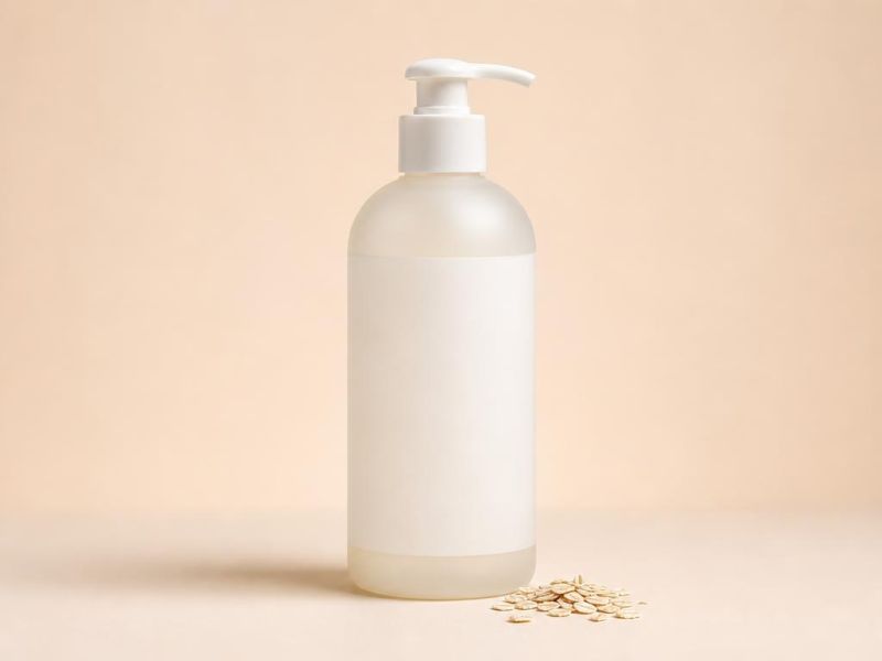 Imagen generada con IA del tipo de producto: una botella con bomba de shampoo suave de avena, sin marca. No es la foto de la tienda; el producto real puede variar.