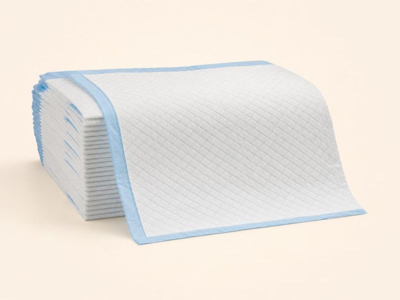 Imagen generada con IA del tipo de producto: un montón de tapetes entrenadores absorbentes, uno extendido. No es la foto de la tienda; el producto real puede variar.