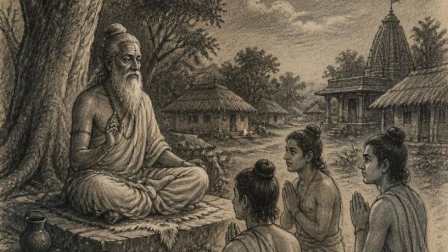Image showing a guru with his students. Blog post on Guru Purnima