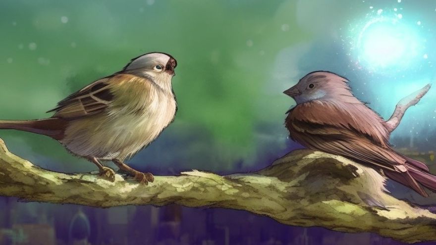 Painting of Two Sparrows. Special episode on gaathastory to celebrate March 20, World Sparrow Day