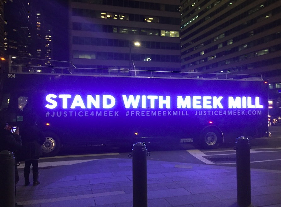 Stand with Meek Mill bus in front of City Hall in Center City, Philadelphia. Photo by Connor Tustin