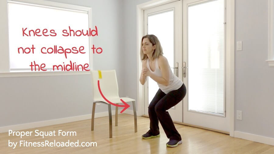 squat properly - Knees should not collapse to the midline